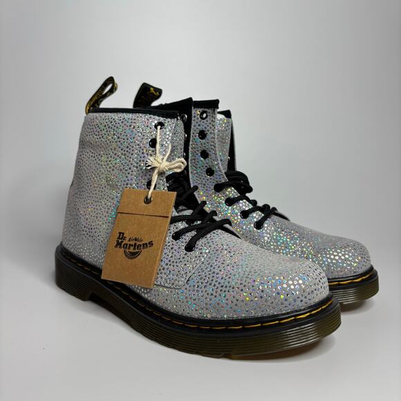 Dr. Martens Junior 1460 Metallic Suede Lace Up Boots in Silver - Picture 5 of 8